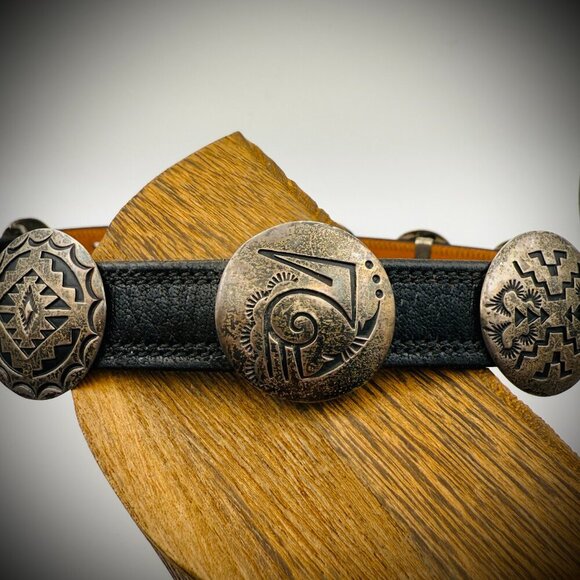 Vintage Navajo Sterling Silver Concho Belt — Signed JF — 14 Piece Set (30") - Picture 7 of 9